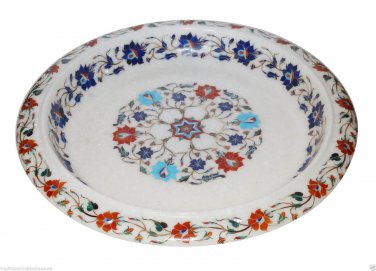 White Marble Dry Fruit Bowl Rare Inlay Mosaic Marquetry Floral Table Decor Gifts