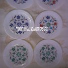 Set of 6 White Marble Dish Plate Marquetry Arts Inlay Dining Table Kitchen Decor Set of 6 White Marble Dish Plate Marquetry Arts Inlay Dining Table Kitchen Decor