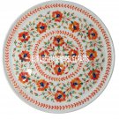 16'' White Marble Dish Round Plate Inlay Hakik Malachite Floral Art Kitchen Gift