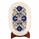 9''x6'' White Marble Serving Tray Plate Inlay Lapis Floral Decor Mosaic Art Gift 9''x6'' White Marble Serving Tray Plate Inlay Lapis Floral Decor Mosaic Art Gift