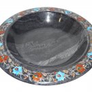 Black Marble Fruit Bowl Real Stone Marquetry Inlay Floral Art Kitichen Deco Gift