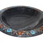 Black Marble Fruit Bowl Real Stone Marquetry Inlay Floral Art Kitichen Deco Gift