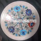 12'' White Marble Round Dish Plate Floral Art Inlay Marquetry Dinner Table Decor