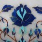 12" White Marble Dish Plate Decorative Lapis Lazuli Pietra Dura Handmade Gifts