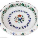 7" White Marble Dry Fruit Bowl Malachite Semi Precious Inlay Mosaic Home Decor
