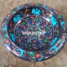 12" Black Marble Fruit Bowl Real Gemstone Turquoise Marquetry Decor Gifts Art