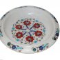 White Marble Dry Fruit Bowl Real Gemstone Mosaic Inlay Floral Table Decor Gifts
