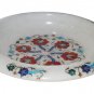 White Marble Dry Fruit Bowl Real Gemstone Mosaic Inlay Floral Table Decor Gifts