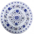 12" Marble Round Plate Lapis Inlay Gems Mosaic Arts Kitchen Slab Decor Gifts Art