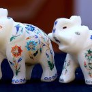 4 Pcs Antique Marble Elephant Trunk Up Semi Mosaic Inlay Art Marquetry Gift Arts