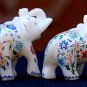 4 Pcs Antique Marble Elephant Trunk Up Semi Mosaic Inlay Art Marquetry Gift Arts