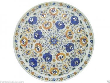 12" Marble Serving Dish Plate Lapis Lazuli Paua Shell Handmade Home Decor Gifts