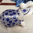 7'' White Marble Elephant Trunk Up Rare Lapis Floral Inlay Marquetry Decorative