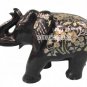 7" Black Marble Elephant Statue Real Abalone Stones Inlay Pietradure Decor Gift