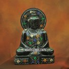15" Black Marble Buddha Marquetry Pietradura Stone Beautiful Gift Home Decor Art
