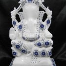 12" White Marble Lord Ganesha Statue Lapis Stone Art Collectible Decor Art Gift