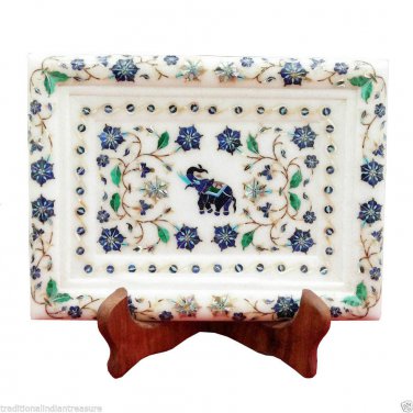 Size 14"x10" Marble Serving Tray Plate Malachite Floral Inlay Arts Kitchen Decor
