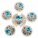 White Marble Coaster Set Turquoise Stone Art Inlay Kitchen Table Decor Home Gift