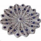 White Marble Fruit Bowl Real Lapis Lazuli Marquetry Floral Arts Inlay Home Decor
