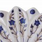 White Marble Fruit Bowl Real Lapis Lazuli Marquetry Floral Arts Inlay Home Decor