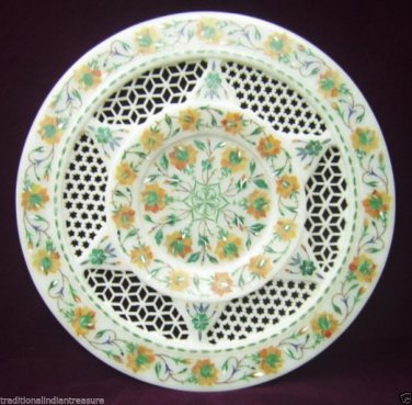 White Marble Serving Dish Plate Hakik Inlay Grill Marquetry Home Kitchen Decor