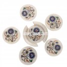 White Marble Coffee Coaster Set Lapis Stone Mosaic Inlay Kitchen Decor Gifts Art
