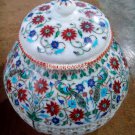12" White Marble Pot Rare Hakik Stone Floral Work Inlay Decor Marquetry Gifts
