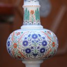 Antique White Marble Flower Jar Rare Semi Mosaic Inlay Marquetry Collectible Art Antique White Marble Flower Jar Rare Semi Mosaic Inlay Marquetry Collectible Art