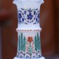 Antique White Marble Flower Jar Rare Semi Mosaic Inlay Marquetry Collectible Art