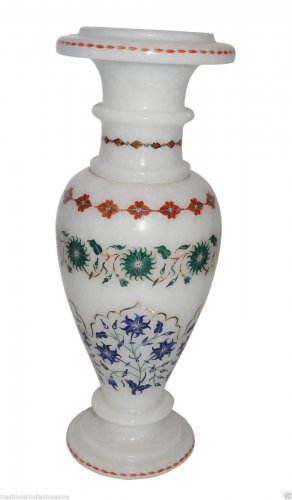 White Marble Flower Vase Jar Real Stone Mosaic Floral Inlay Marquetry Home Gifts