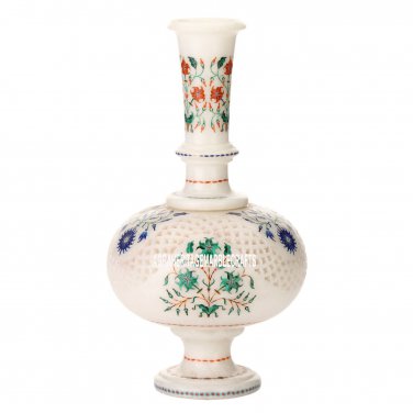 12"x6'' Marble White Flower Vase Mosaic Work Lattice Art Inlay Living Home Decor