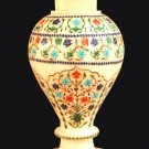 15" White Marble Flower Vase Semi Precious Gemstone Marquetry Inlay Decor Gifts 15" White Marble Flower Vase Semi Precious Gemstone Marquetry Inlay Decor Gifts