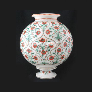 10'' Marble Flower Pot Hakik Malachite Art Inlay Marquetry Art Living Room Gifts