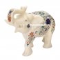 15''X8''X12'' White Marble Elephant Statue Marquetry Floral Inlay Decorative Art