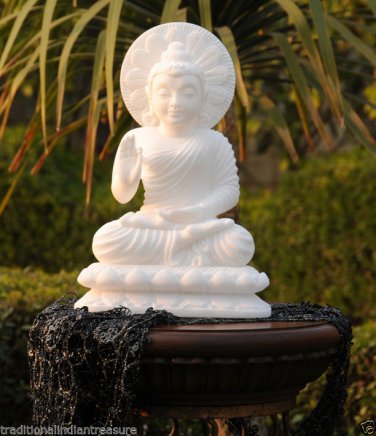 12" White Marble Buddha Goddess Figure Stone Sculpture Religious Art Gift Decor