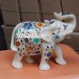 10'' Rare Sculpture White Marble Elephant Pietradure Work Inlaid Marquetry Decor