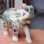 10'' Rare Sculpture White Marble Elephant Pietradure Work Inlaid Marquetry Decor