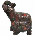 9.5" Black Marble Elephant Sculpture Semi Precious Inlay Pietradure Decor Gifts