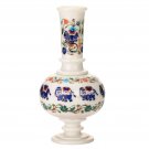 12"x5'' White Marble Flower Vase Elephant Floral Art Inlay Marquetry Decor Gifts 12"x5'' White Marble Flower Vase Elephant Floral Art Inlay Marquetry Decor Gifts