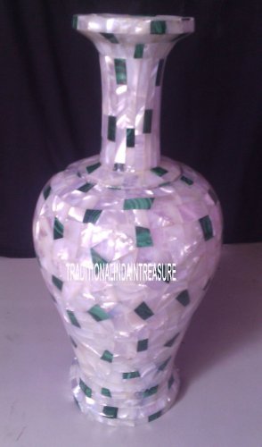 15" Marble Flower Pot Rare Seashell Stone Mosaic Inlay Art Table Home Decor Gift