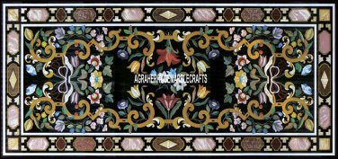 6'x3' Black Marble Custom Table Top Collectible Mosaic Floral Inlay Decor H3944