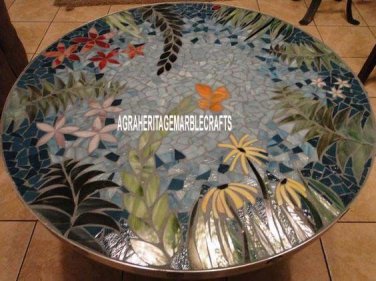 42" Exclusive Marble Round Table Marquetry Precious Inlay Restaurant Decor H3990