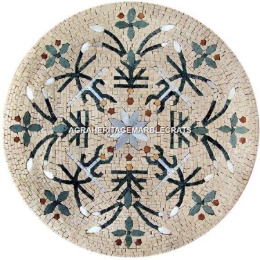 42" Marvelous Marble Hallway Table Mosaic Cubes Collectible Outdoor Decor H5281A