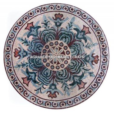 48" Ancient Marble Round Dining Table Mosaic Handmade Cubes Outdoor Decor H5287
