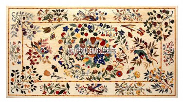 4'x2' Marble White Rectangle Dining Table Top Multi Mosaic Floral Decor H3955