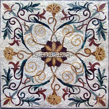 48" White Marble Square Dining Table Collectible Mosaic Inlay Garden Decor H4005