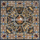 48" Black Marble Square Side Table Scagliola Inlay Unique  Hallway Decor H4030