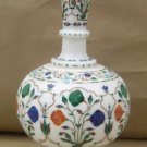 11" White Marble Flower Vase Multi Inlay Gemstone Mosaic Home Table Decor Gifts 11" White Marble Flower Vase Multi Inlay Gemstone Mosaic Home Table Decor Gifts