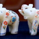 4 Pcs Antique Marble Elephant Trunk Up Semi Mosaic Inlay Arts Home Decor Gifts