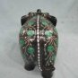 7" Black Marble Elephant Statue Mosaic Malachite Inlay Home Decorative Art Gifts